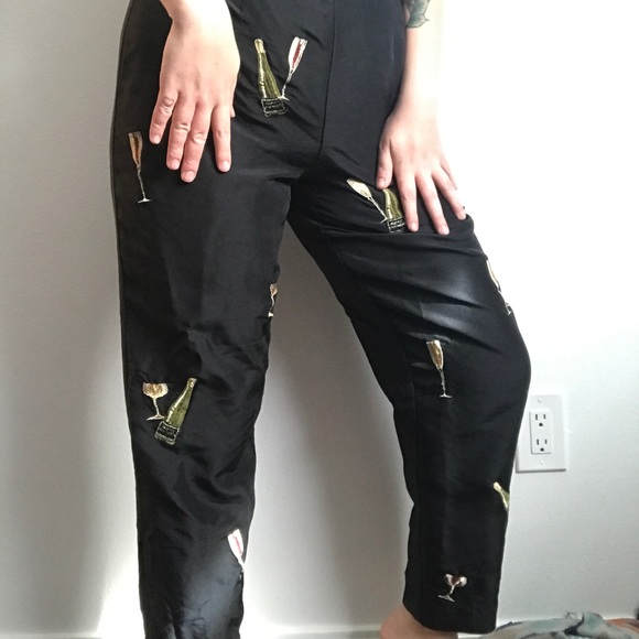 100% Silk Black Wine Embroidered Dress Pants - Picture 4 of 4